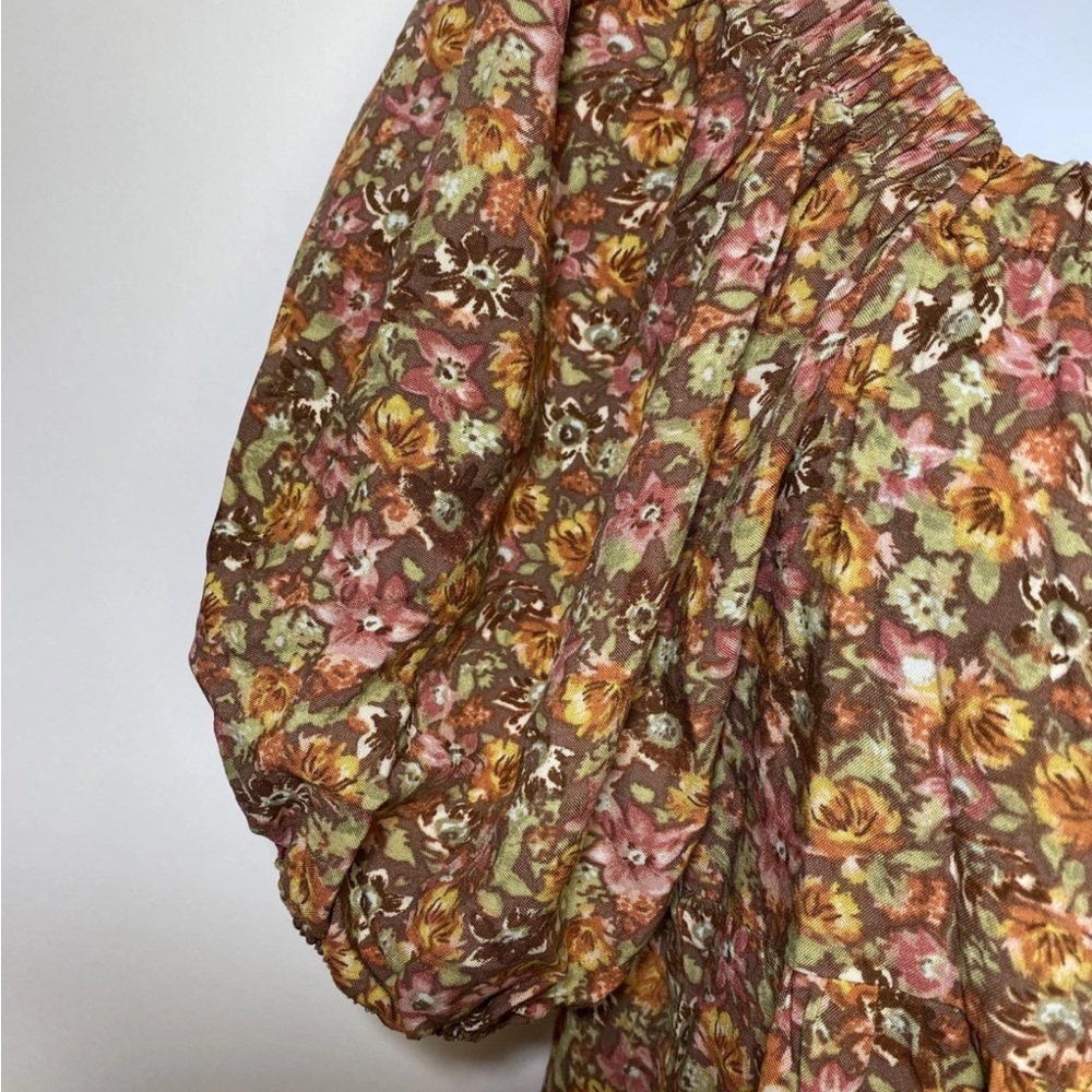 Wild Fable Brown Floral Short Puff Sleeve Boho Hippie Babydoll Dress. Small - Picture 8 of 15